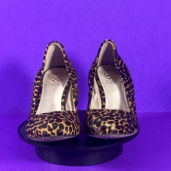 Vince Camuto Women's Elmay Leopard Print Calf Fur Wedge Heel Shoe Size‎ 7 - Picture 2 of 8